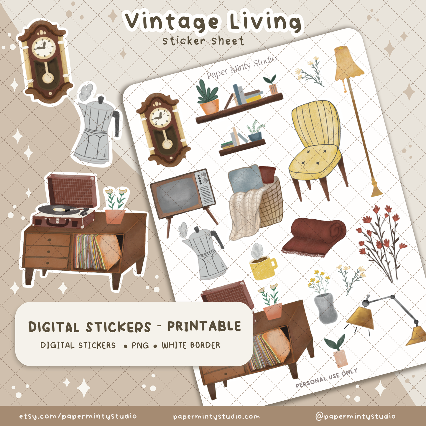 Printable Sticker Sheet Vintage Living β PaperMintyStudio