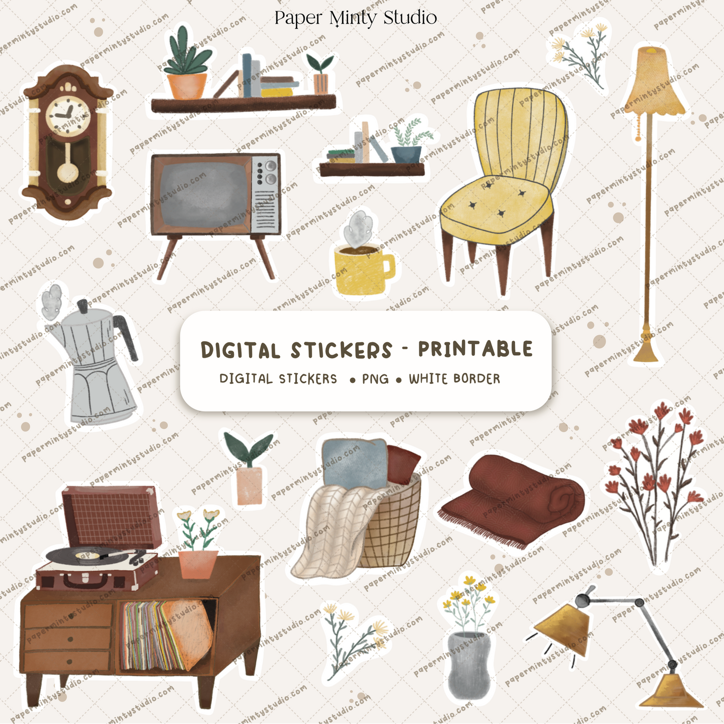 Printable Sticker Sheet Vintage Living