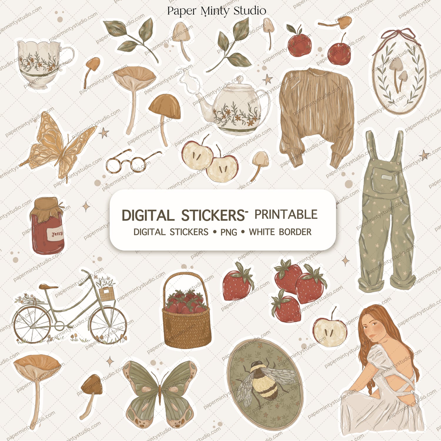 Cottage Core Printable Sticker Sheet and Digital GoodNotes Sticker She ...